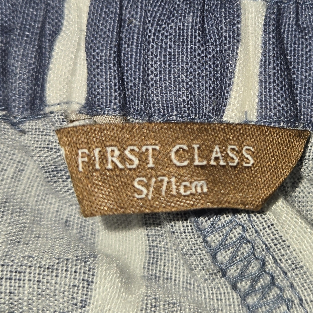 First Class Blue Striped Palazzo Pants Tie S‎ Crop, Lightweight Wide Leg Pants - Picture 7 of 8